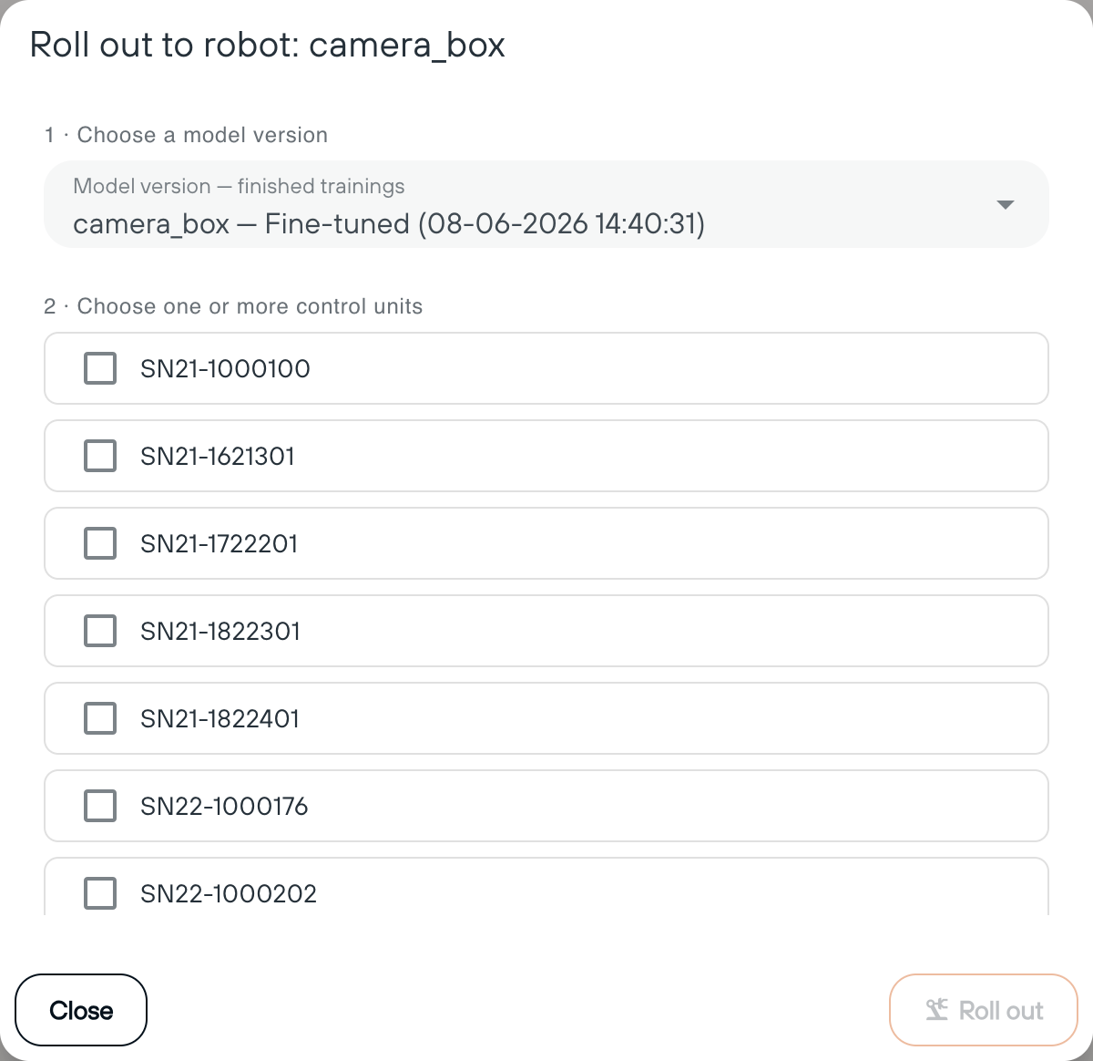 Rolling out a model version to Control Units